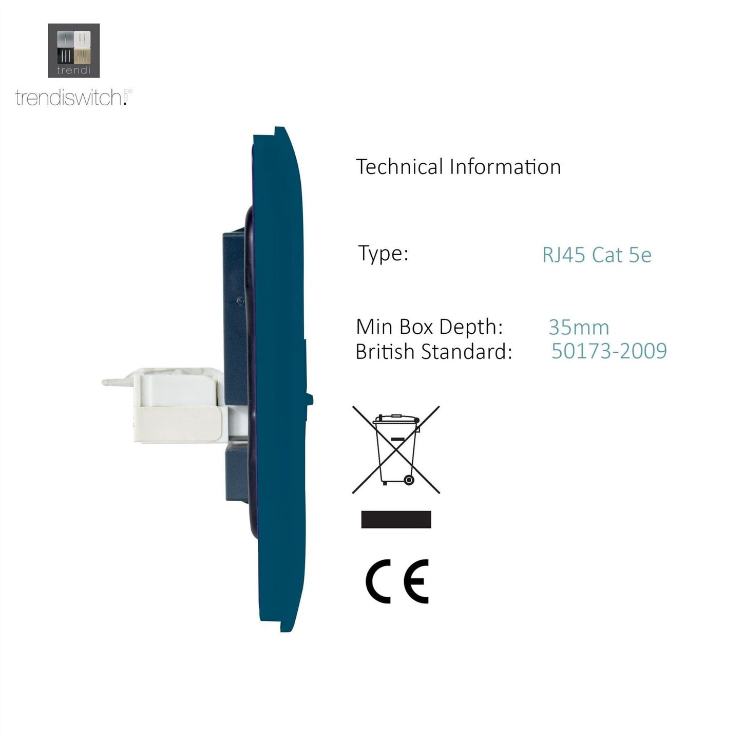 Trendi Switch 1 Gang RJ45 Cat 5e PC Ethernet Socketin Midnight Blue