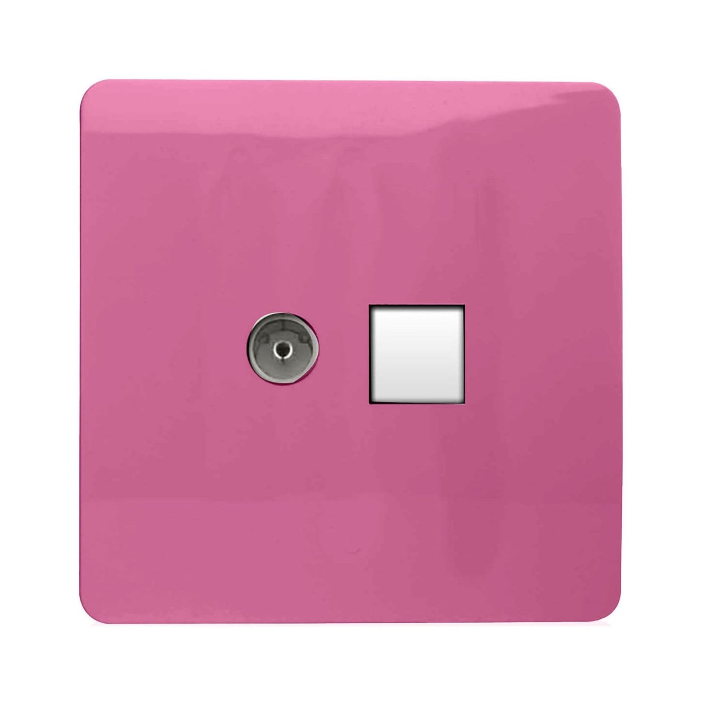Trendi Switch 2 Gang Female TV Co-Axial & RJ45 Cat 5e PC Ethernet Socketsin Candy Pink