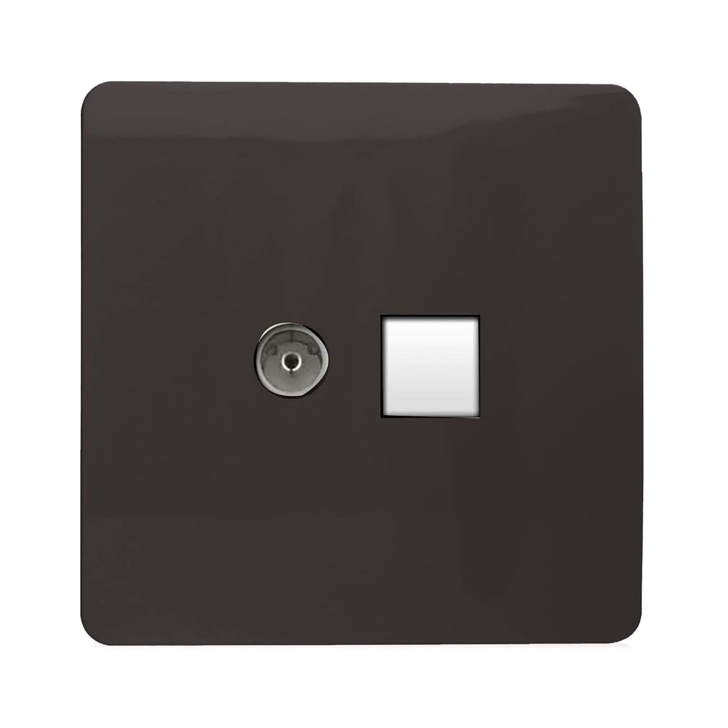 Trendi Switch 2 Gang Female TV Co-Axial & RJ45 Cat 5e PC Ethernet Socketsin Dark Mocha Brown