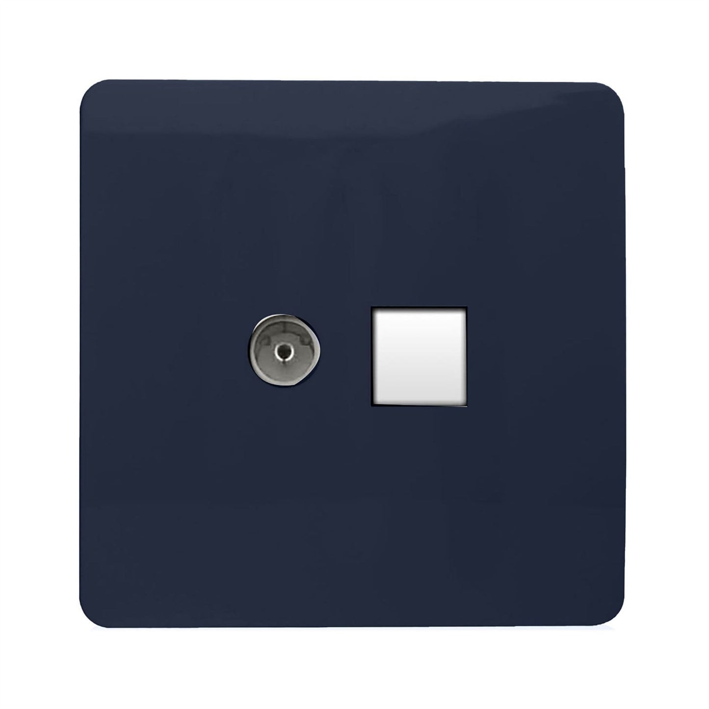 Trendi Switch 2 Gang Female TV Co-Axial & RJ45 Cat 5e PC Ethernet Socketsin Navy Blue
