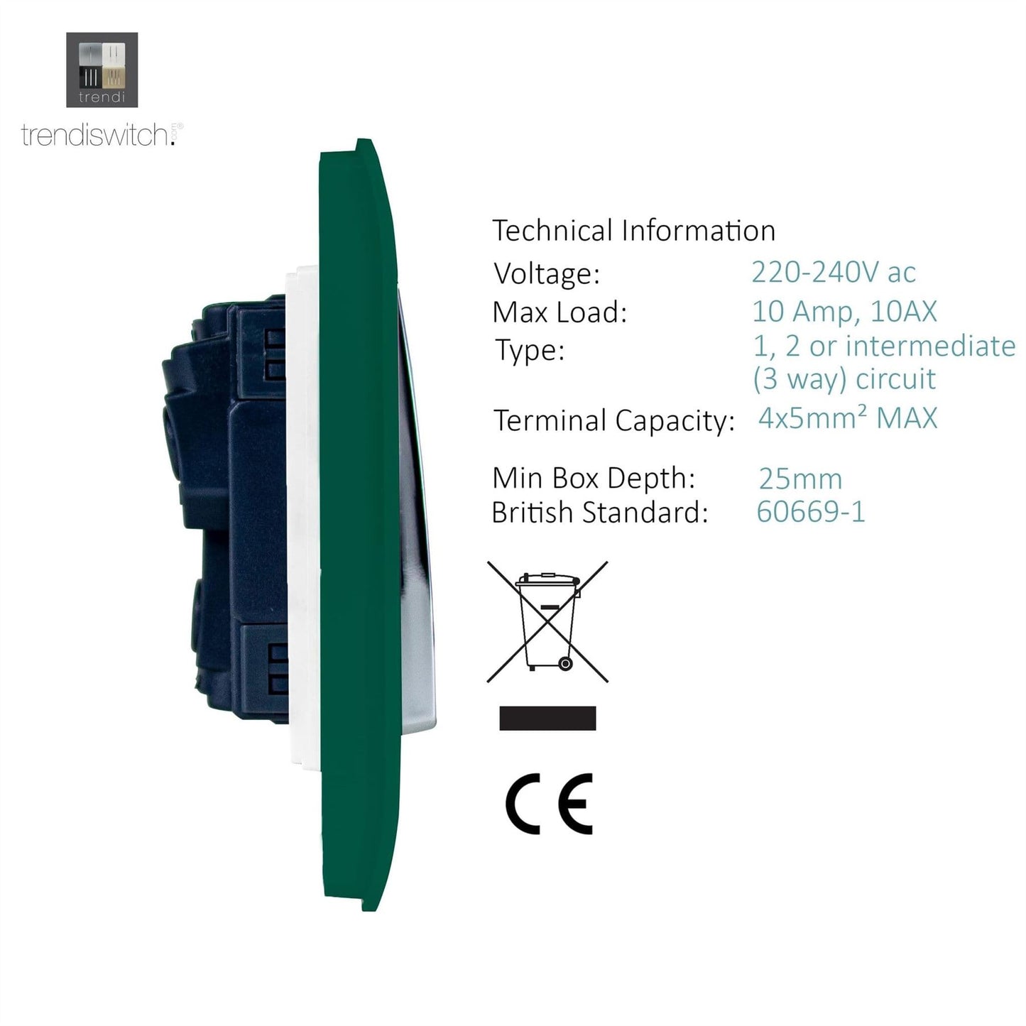 Trendi Switch 4 Gang Light Switch (3x 1 or 2 Way & 1 x Intermediate)in Dark Forest Green
