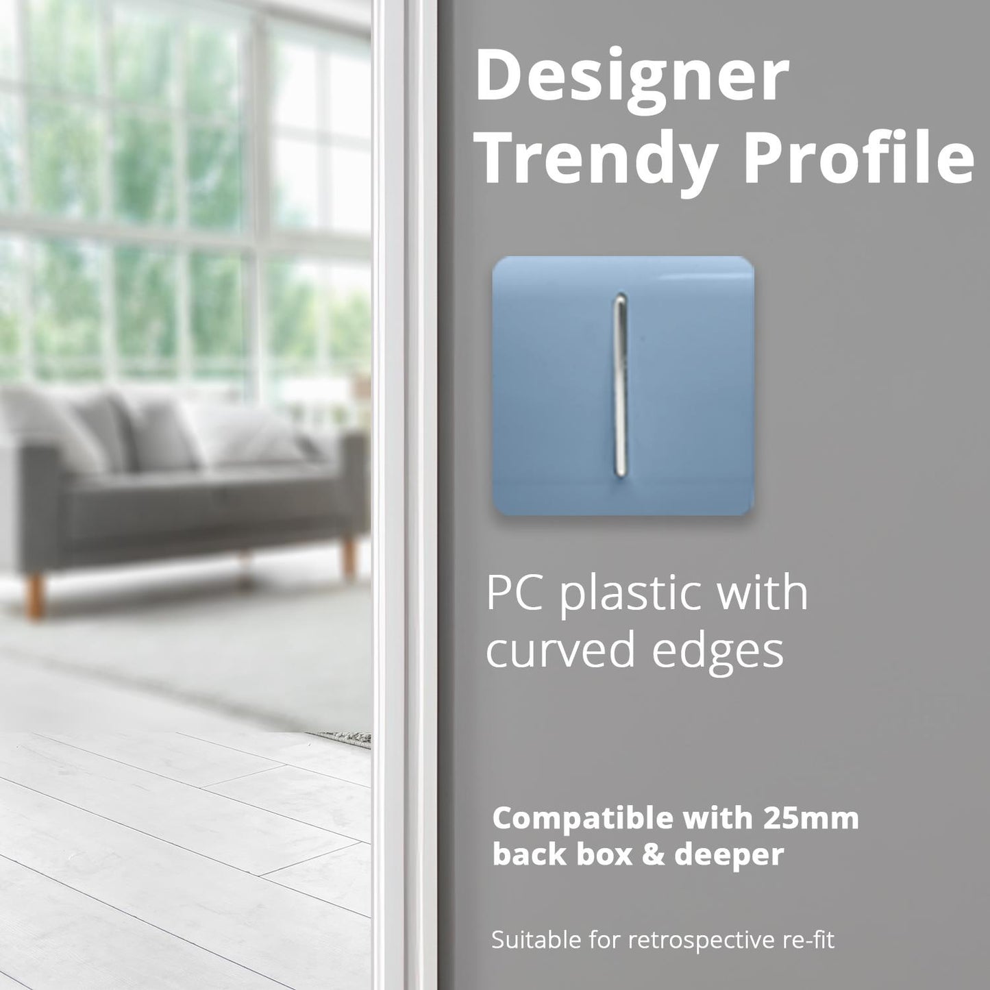 Trendi Switch 1 Gang 1 or 2 way Rocker Light Switchin Sky Blue