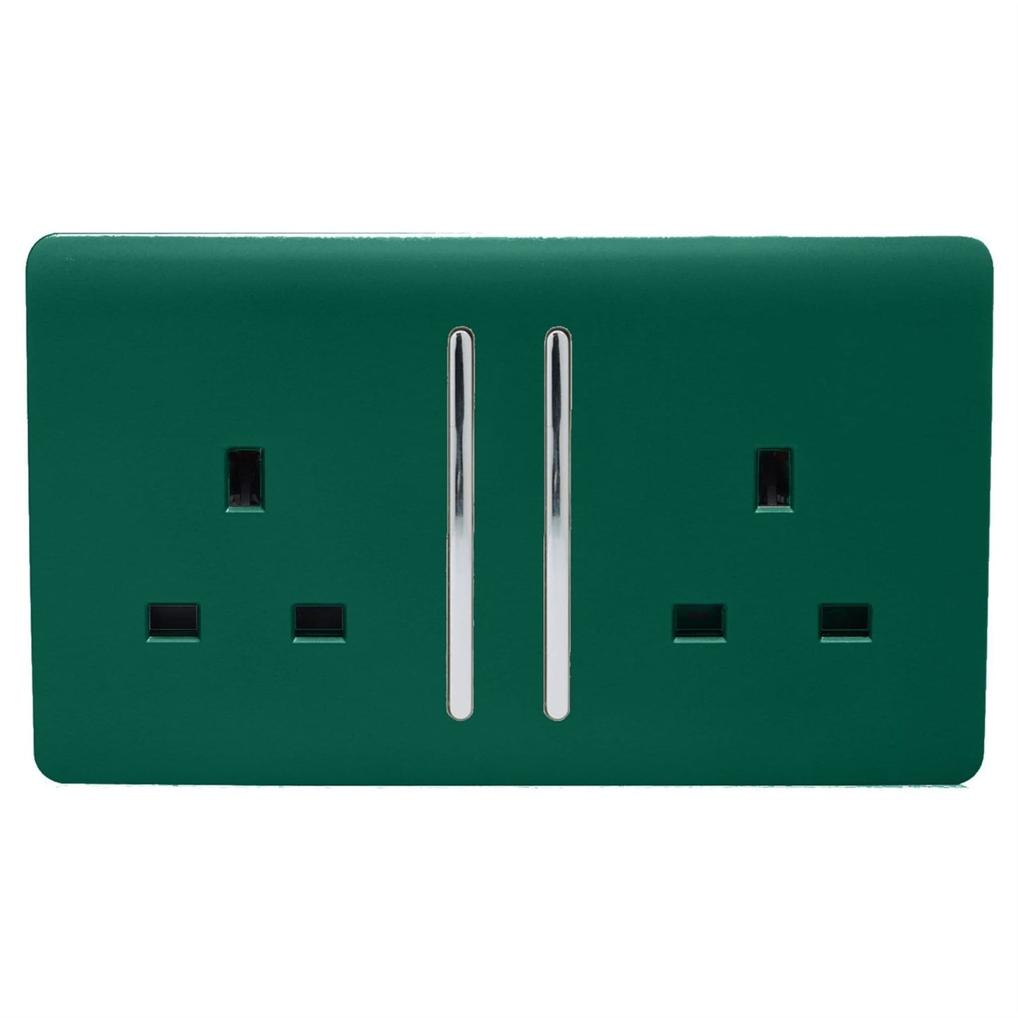 Trendi Switch 2 Gang Long Switched Plug Socketin Dark Forest Green