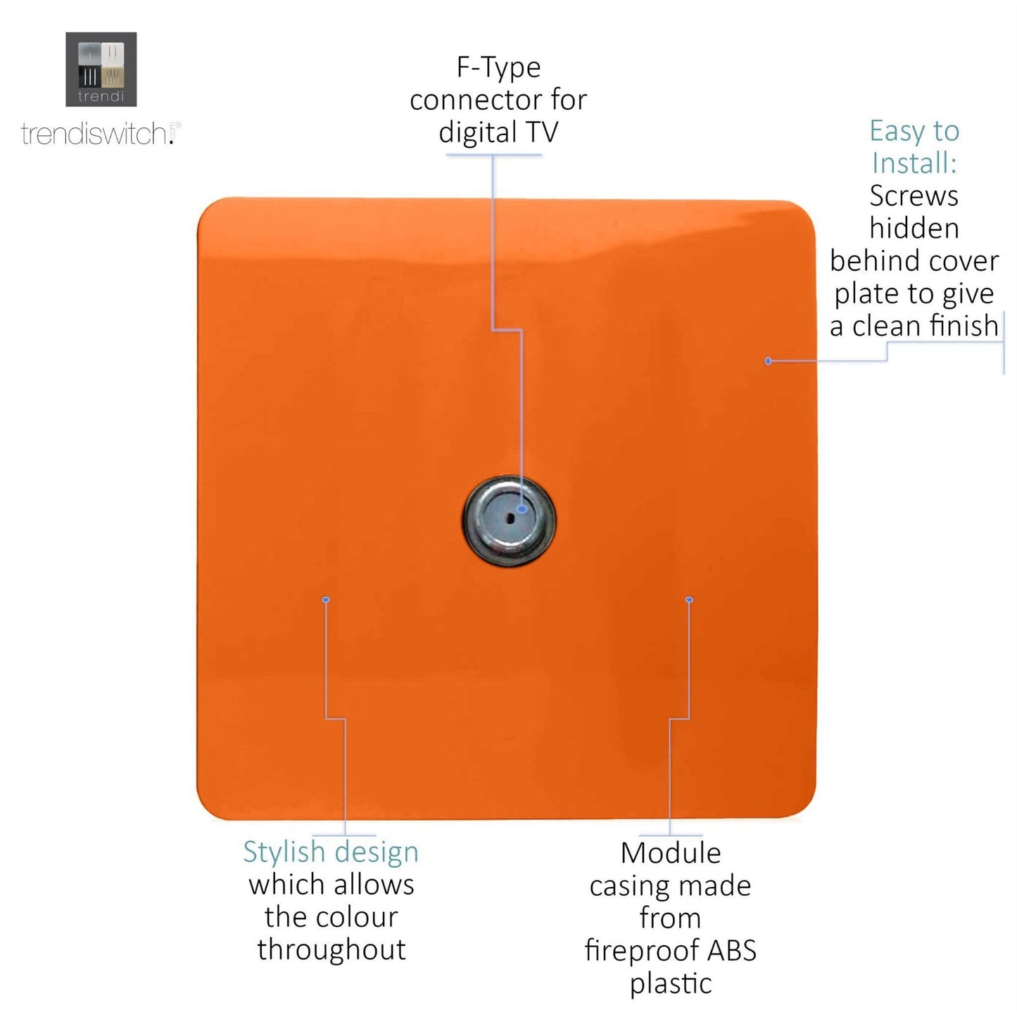 Trendi Switch 1 Gang Male F-Type Satellite Television Socketin Sunset Orange