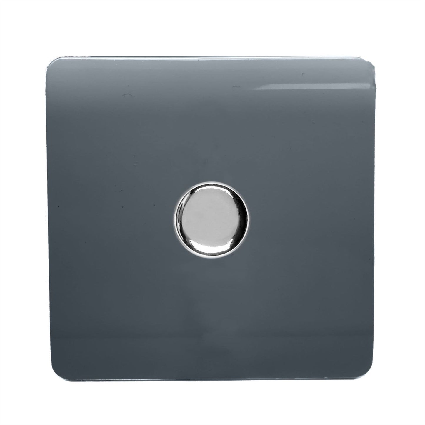 Trendi 1 Gang 2 Way 240V 100w LED Dimmer Screwless Raised Front Plate Plastic Artistic Modern Glossy 10 Amp Chrome Single Electrical Wall Light Switch in Warm Grey - ART-LDMWG