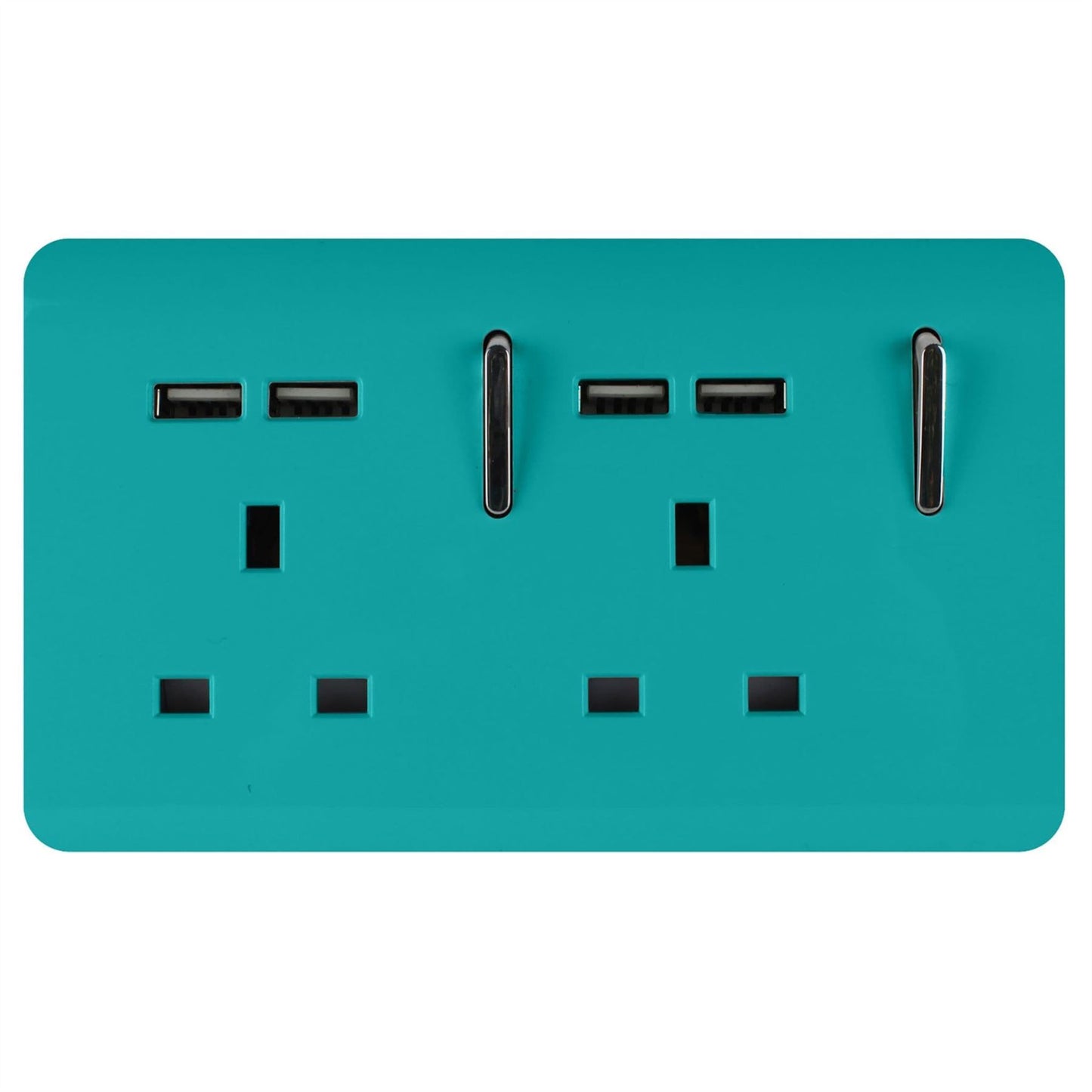 Trendi Switch 2 Gang 4 Port USB 2100mA Plug Socketin Bright Teal