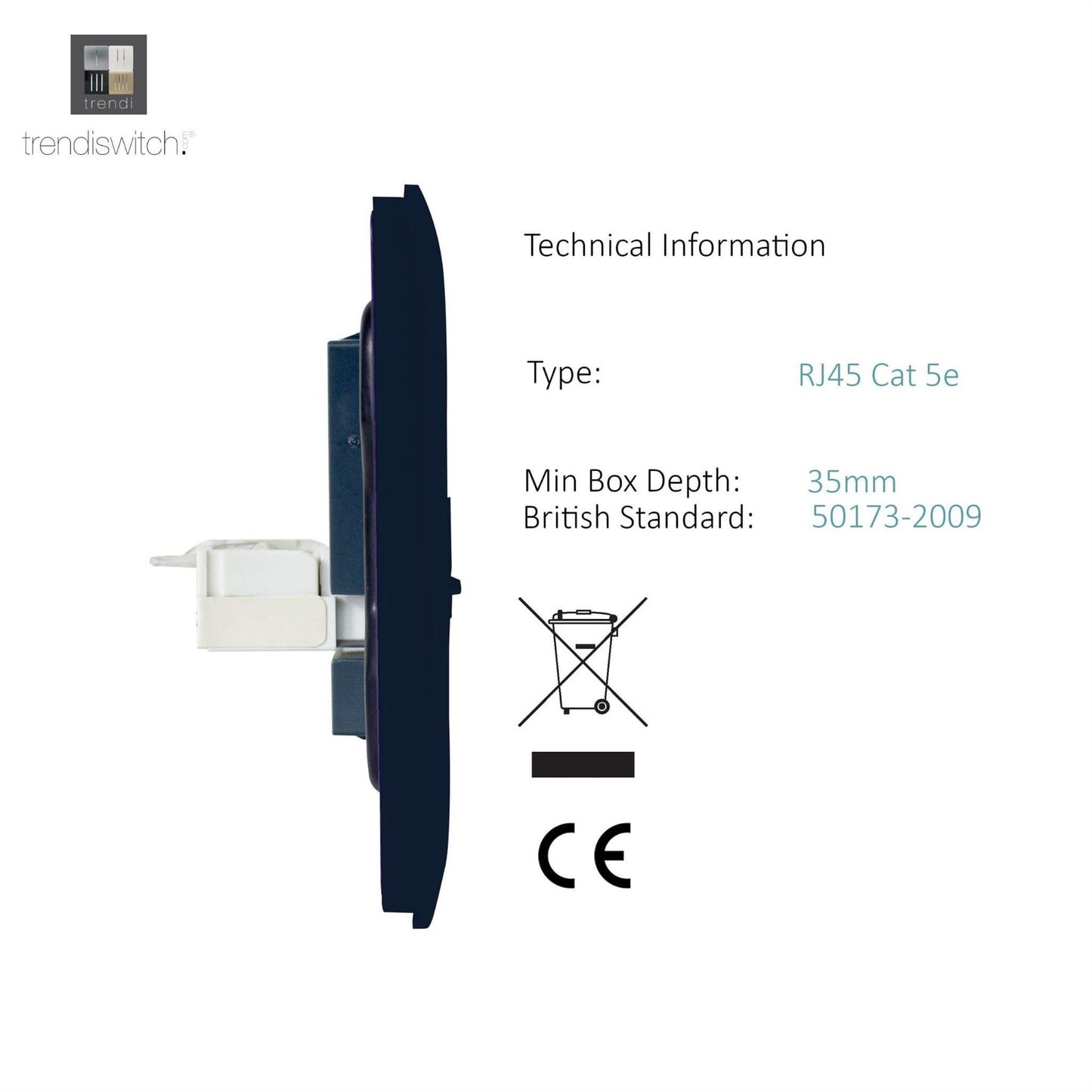 Trendi Switch 2 Gang RJ45 Cat 5e PC Ethernet Socketin Navy Blue