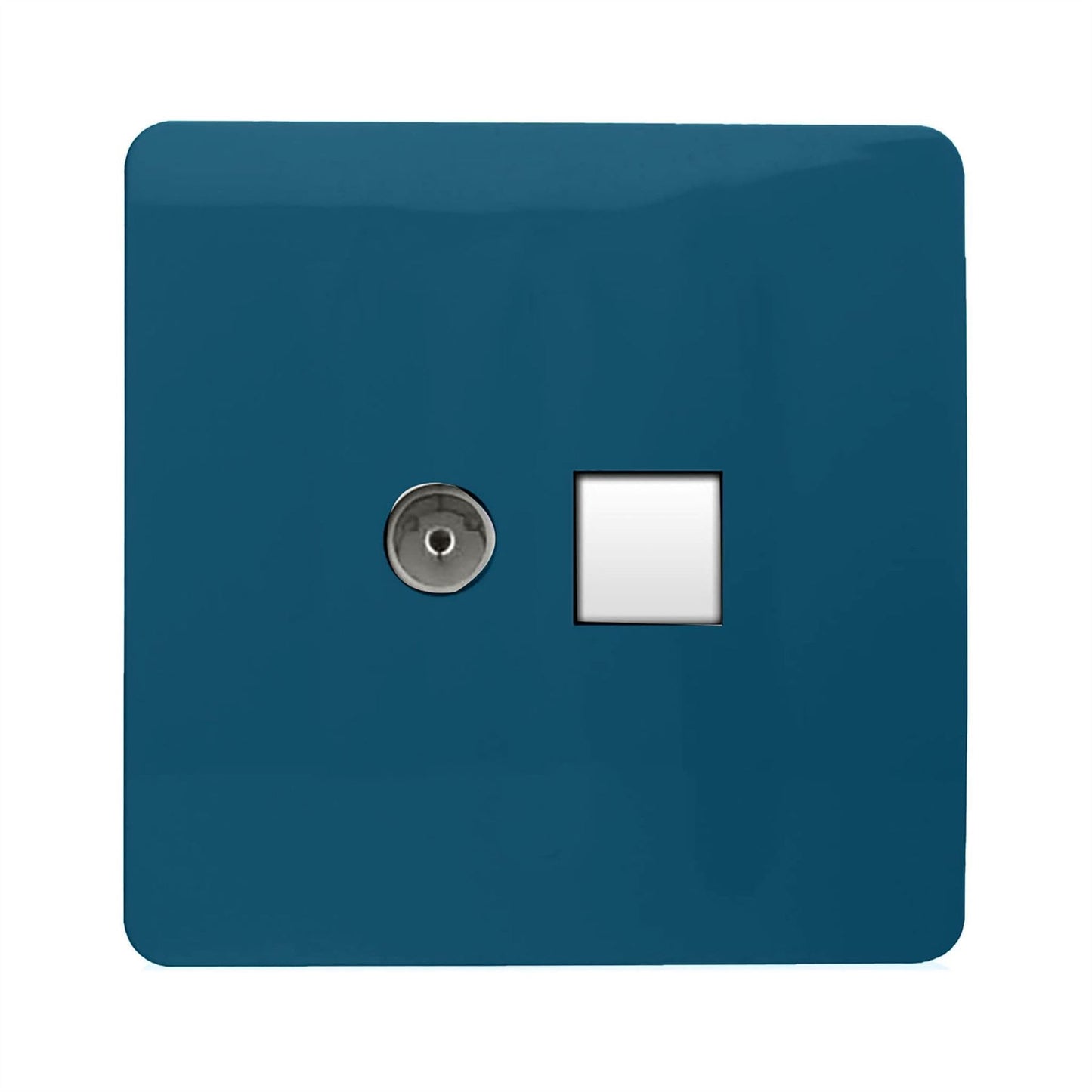 Trendi Switch 2 Gang Female TV Co-Axial & RJ45 Cat 5e PC Ethernet Socketsin Midnight Blue
