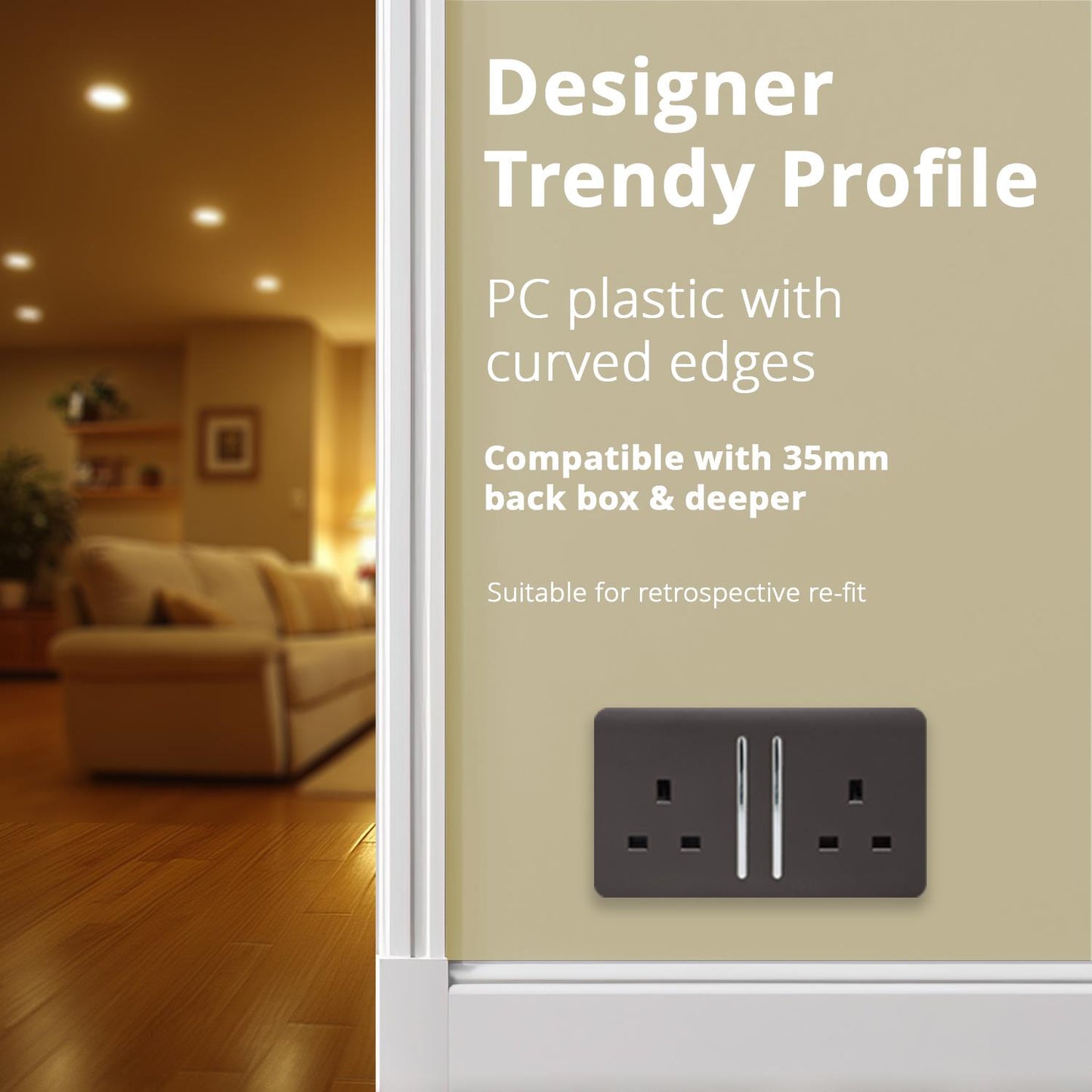 Trendi Switch 2 Gang Long Switched Plug Socketin Dark Mocha Brown