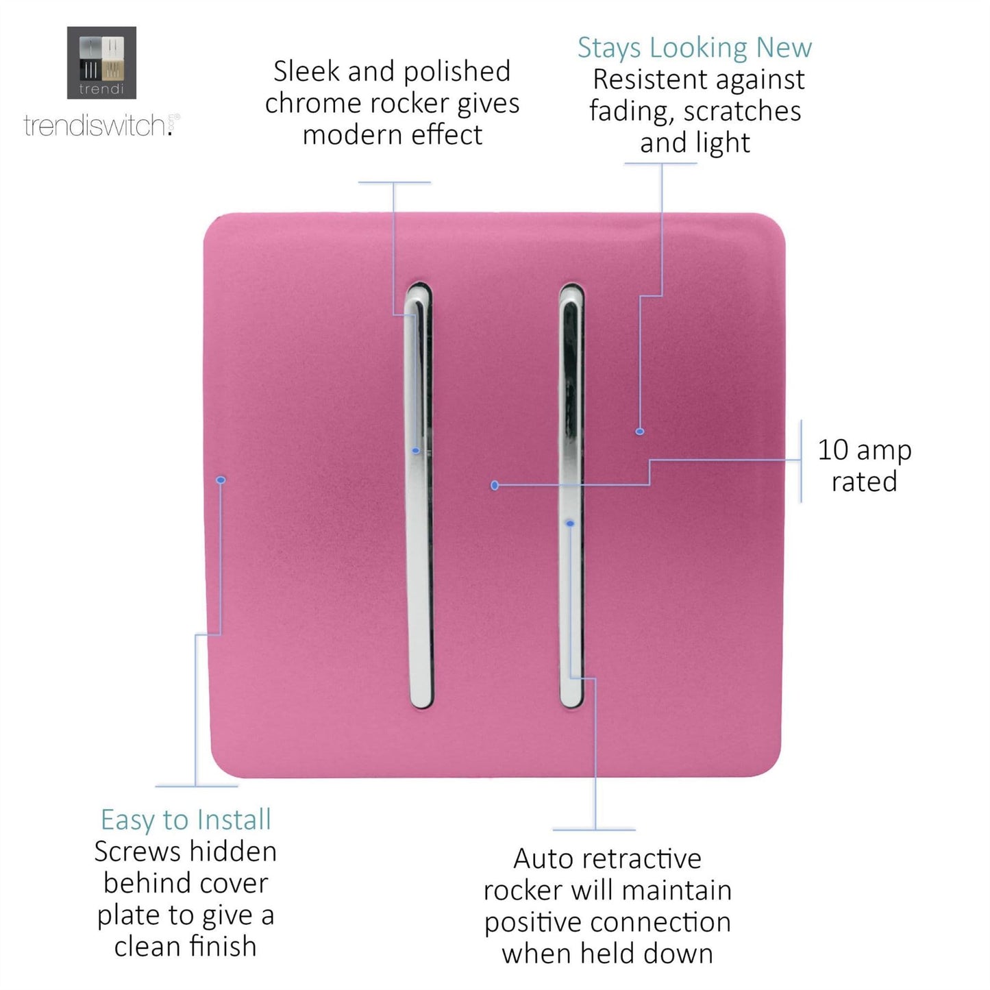 Trendi Switch 2 Gang Retractive Doorbell Switchin Candy Pink