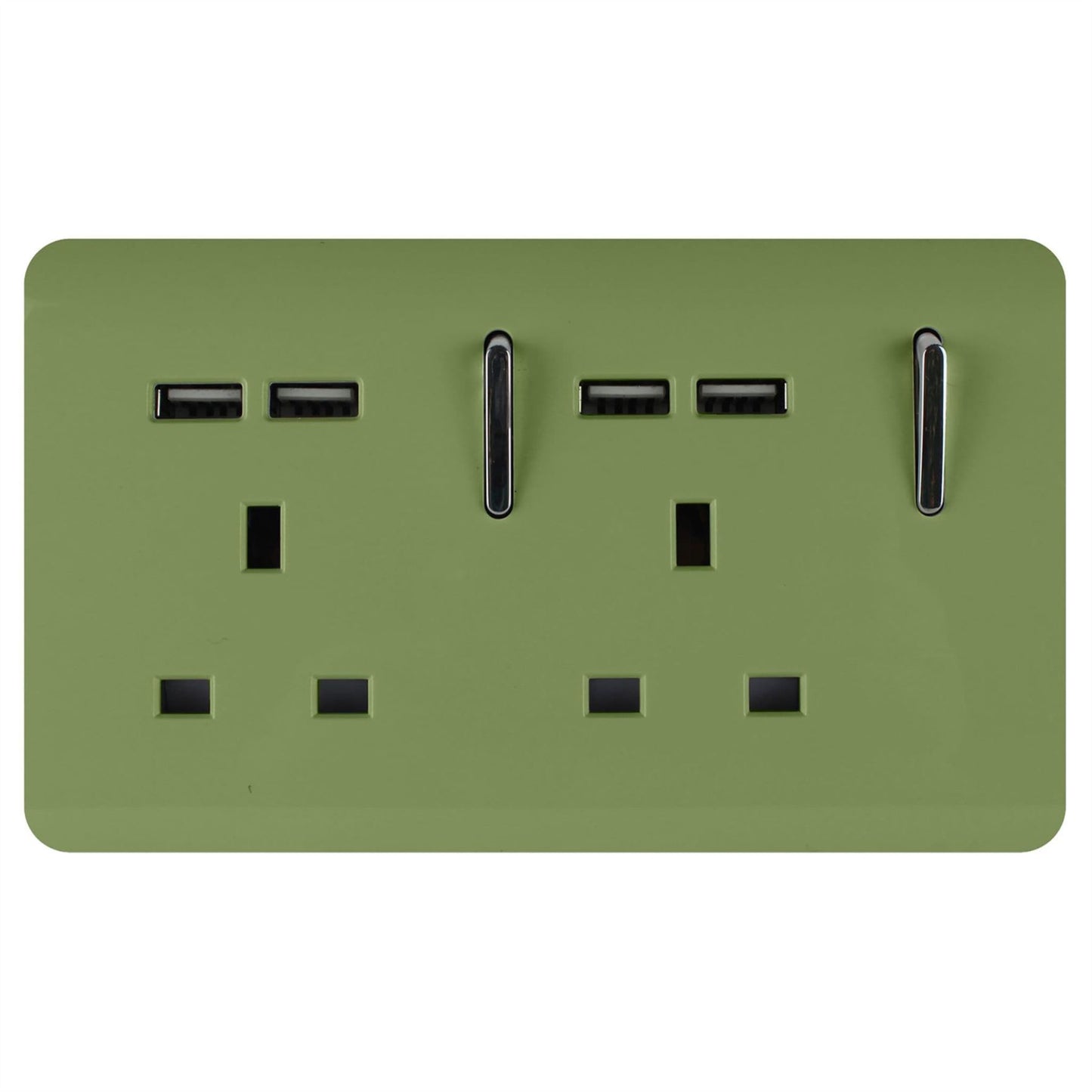 Trendi Switch 2 Gang 4 Port USB 2100mA Plug Socketin Moss Green