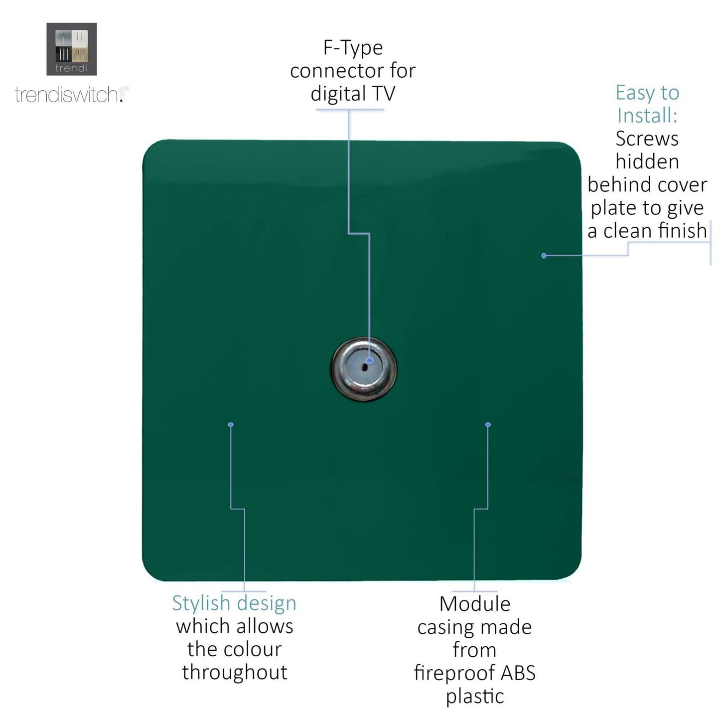 Trendi Switch 1 Gang Male F-Type Satellite Television Socketin Dark Forest Green