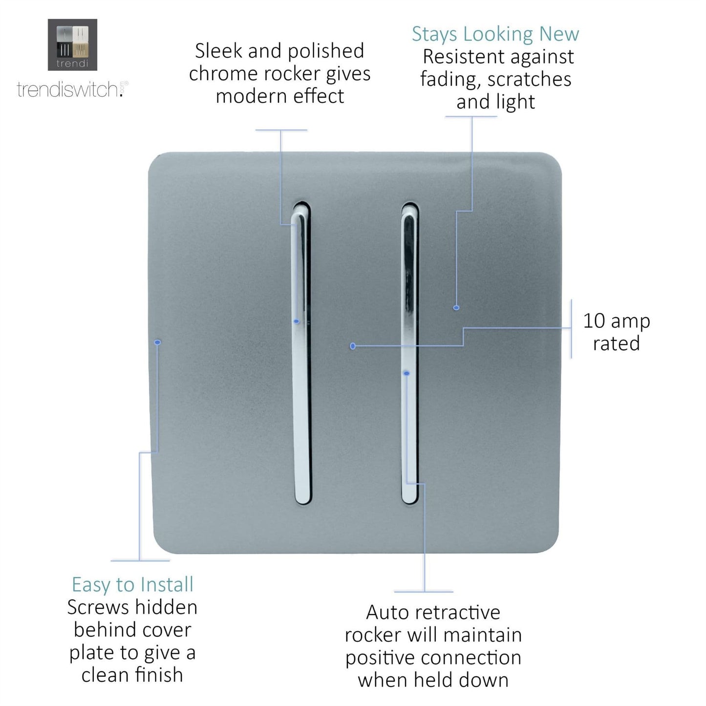 Trendi Switch 2 Gang Retractive Doorbell Switchin Cool Grey