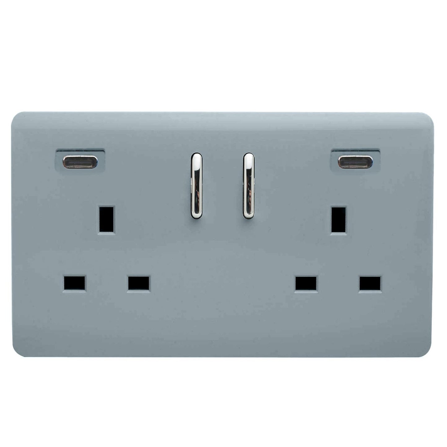 Trendi Switch 2 Gang USB 45W Type C USB Plug Socket in Cool Grey