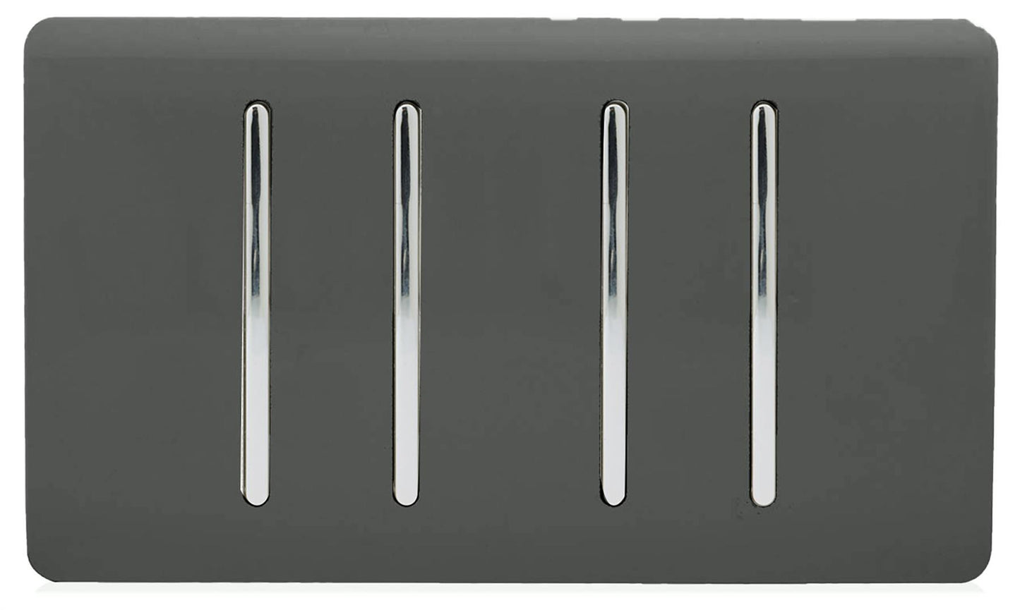Trendi Switch 4 Gang Light Switch (1x 1 or 2 Way & 3 x Intermediate)in Charcoal Grey