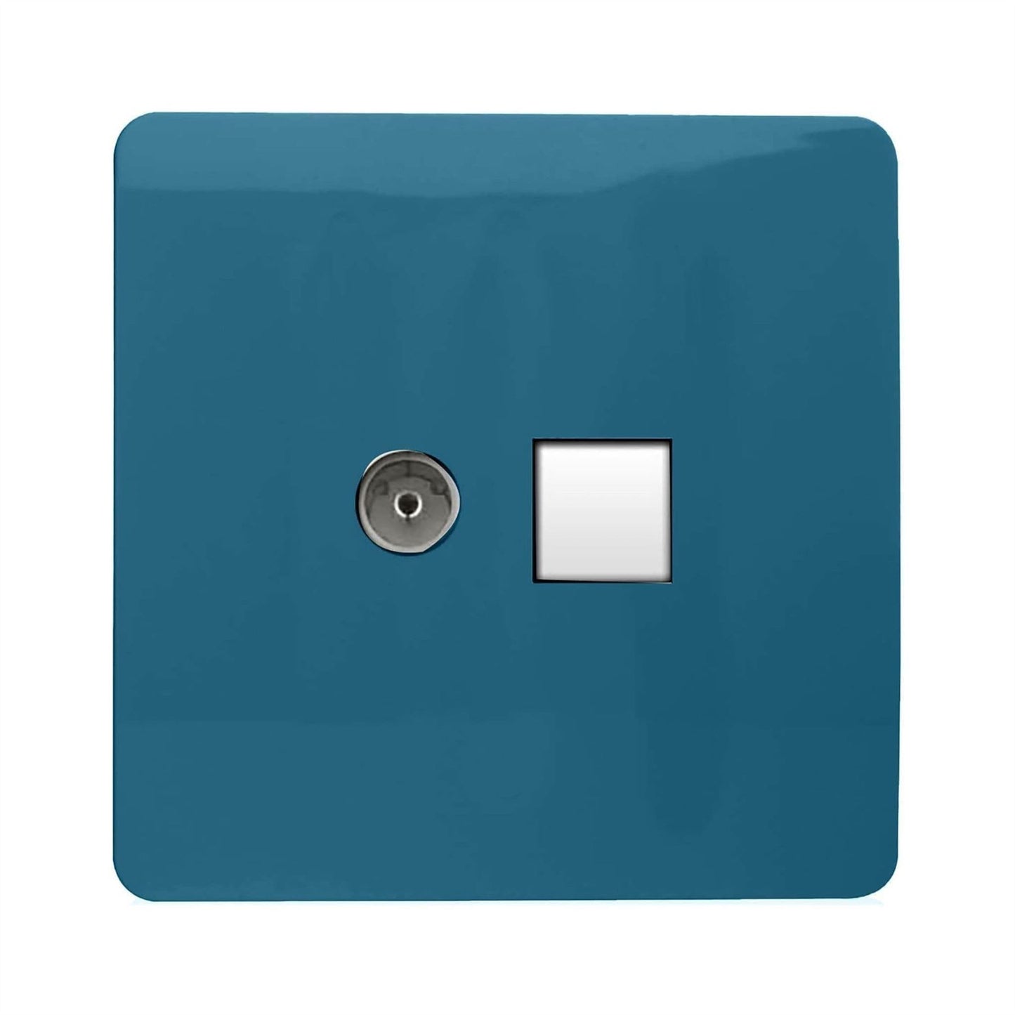 Trendi Switch 2 Gang TV Co-Axial & RJ45 Cat 6 Modern Designer PC Ethernet Socketsin Ocean Blue