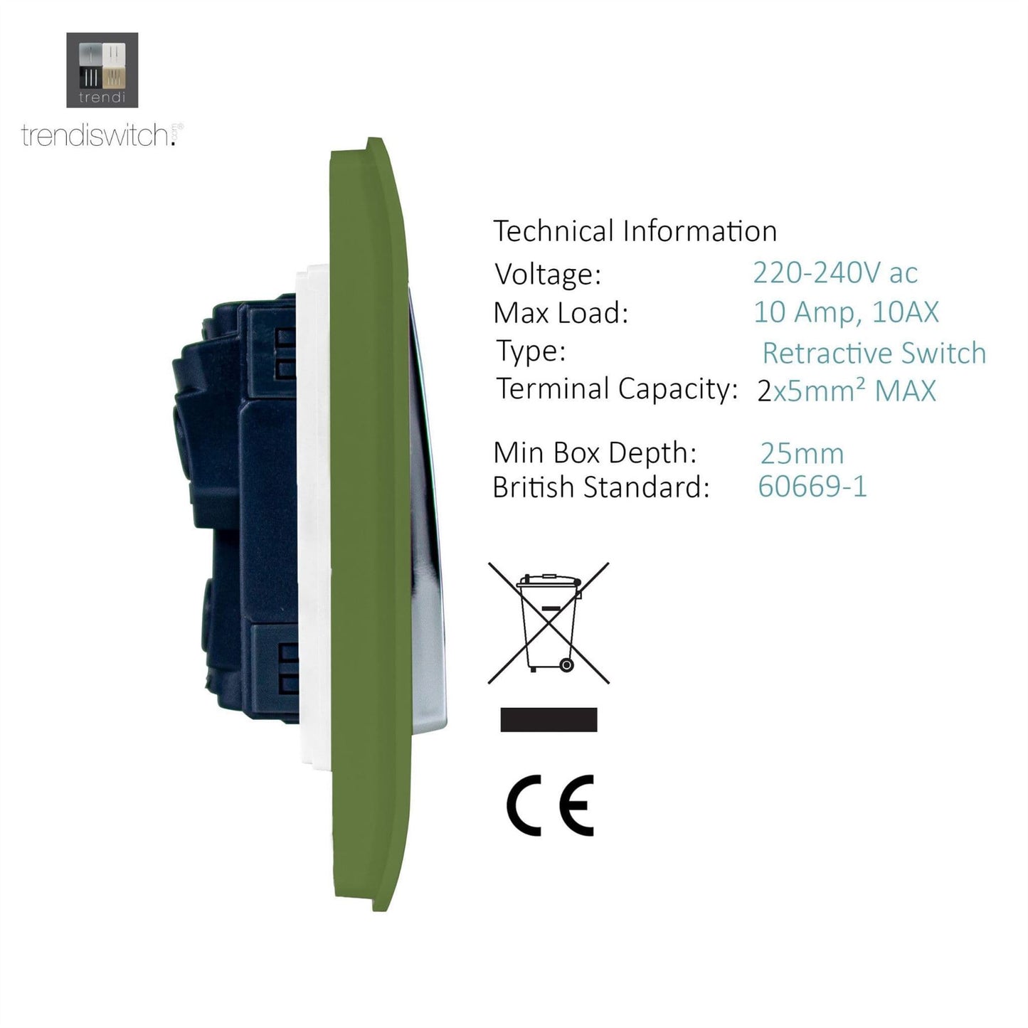 Trendi Switch 1 Gang Retractive Doorbell Switchin Moss Green