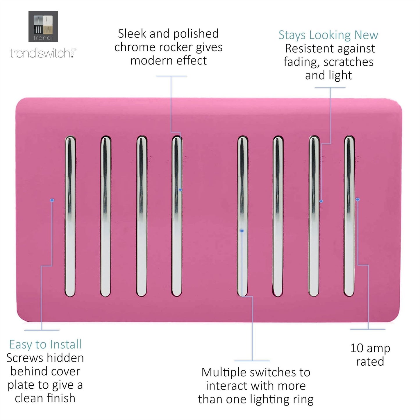 Trendi Switch 8 Gang 1 or 2 Way Light Switchin Candy Pink