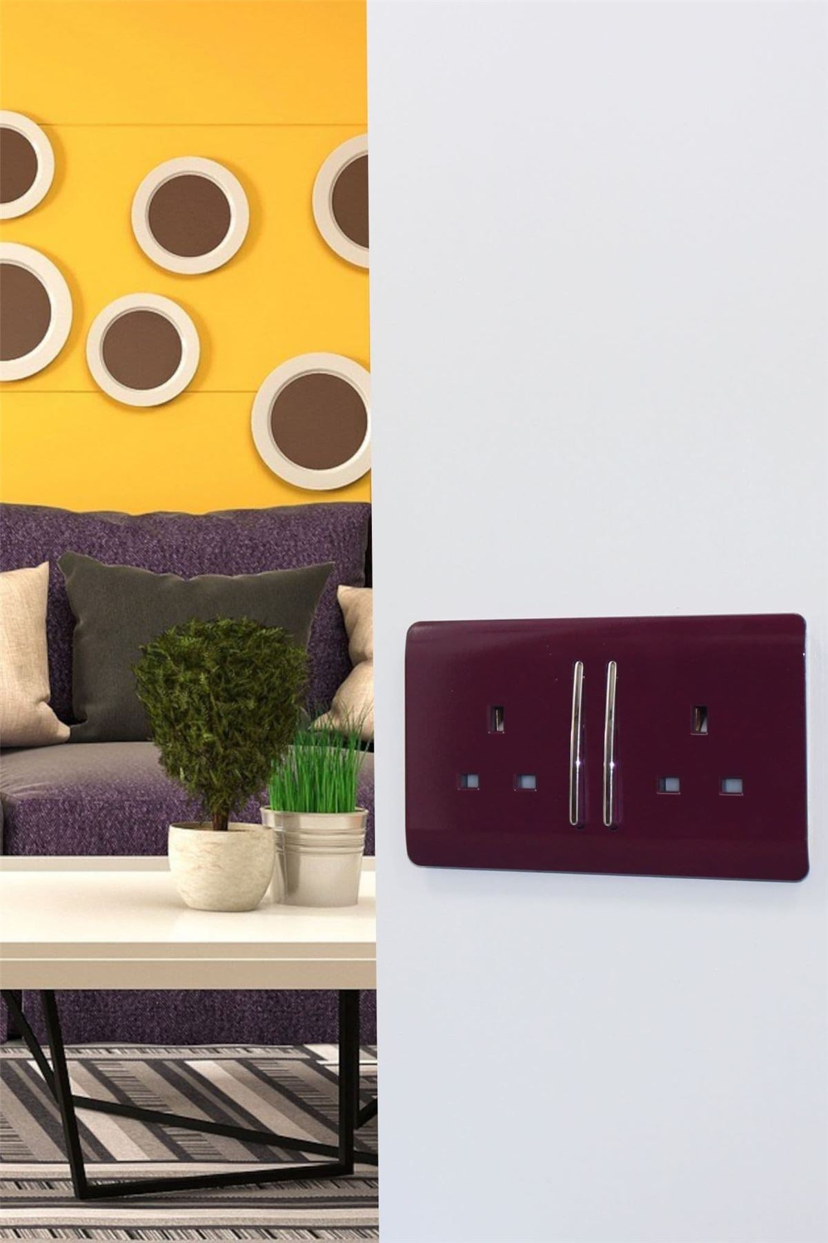 Trendi Switch 2 Gang Long Switched Plug Socketin Plum Purple
