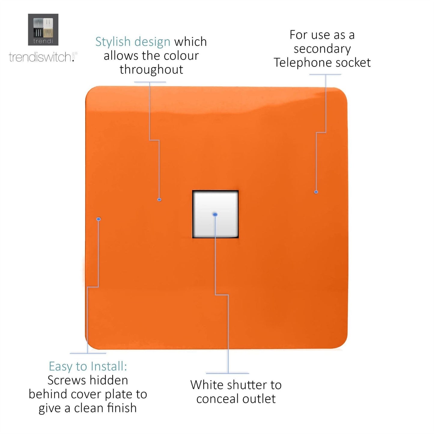 Trendi Switch 1 Gang Cat 3 Telephone Slave Socketin Sunset Orange