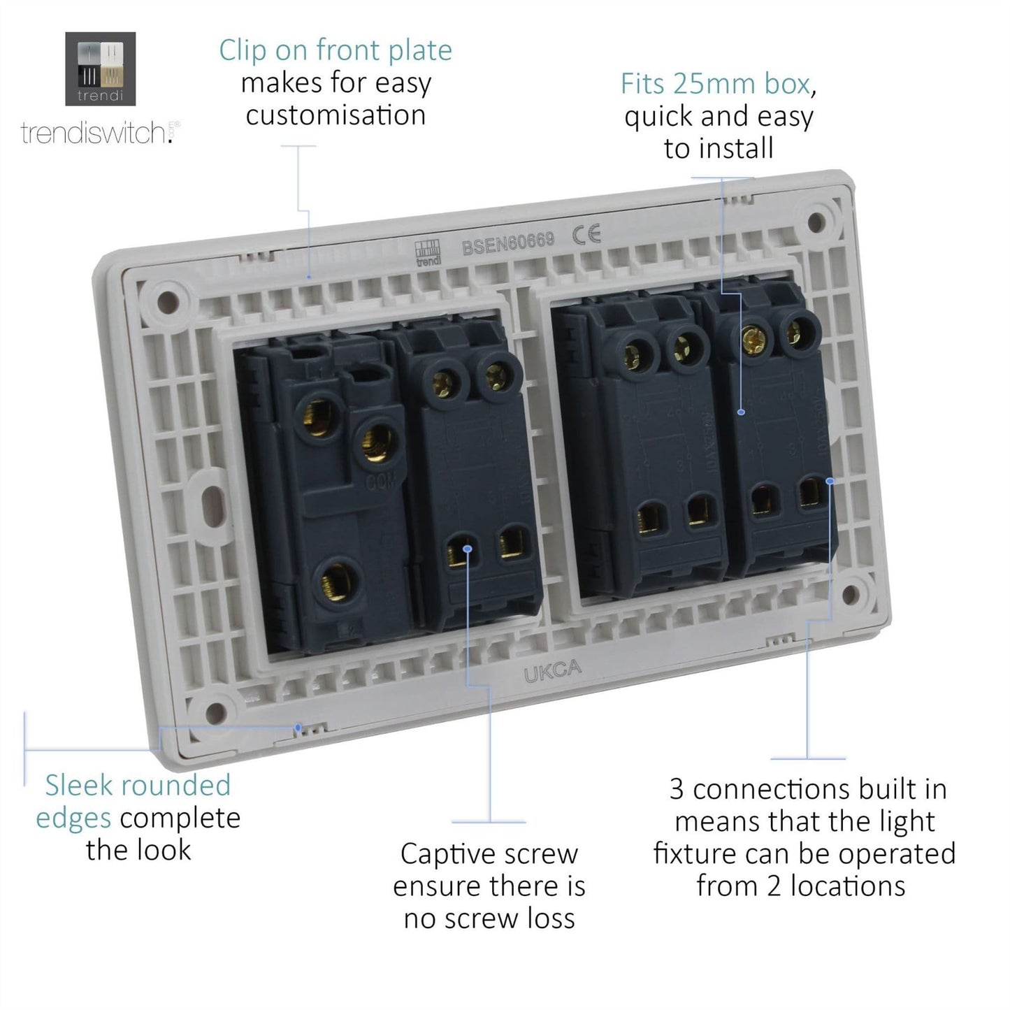 Trendi Switch 4 Gang Light Switch (1x 1 or 2 Way & 3 x Intermediate)in Champagne Gold
