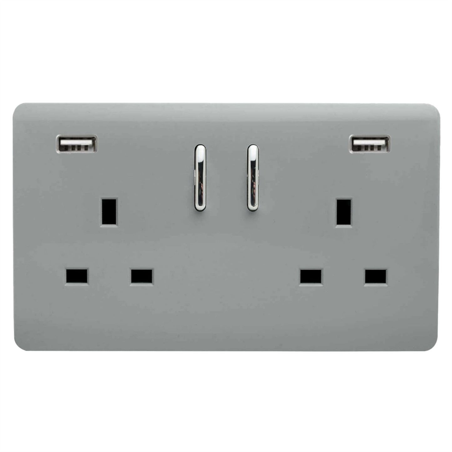 Trendi Switch 2 Gang USB 3100mA Plug Socketin Platinum Silver