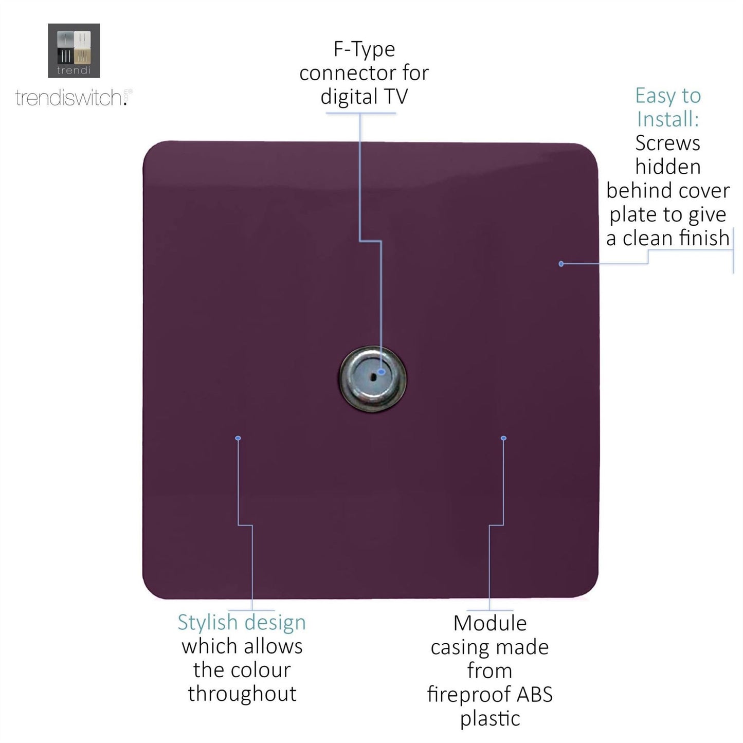 Trendi Switch 1 Gang Male F-Type Satellite Television Socketin Plum Purple