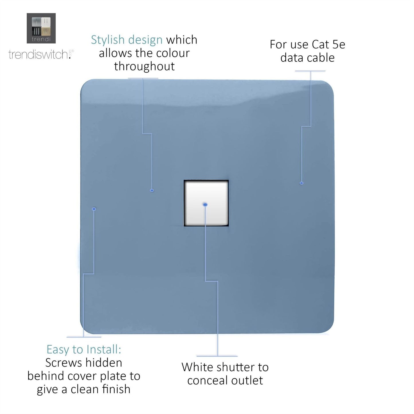 Trendi Switch 1 Gang RJ45 Cat 5e PC Ethernet Socketin Sky Blue