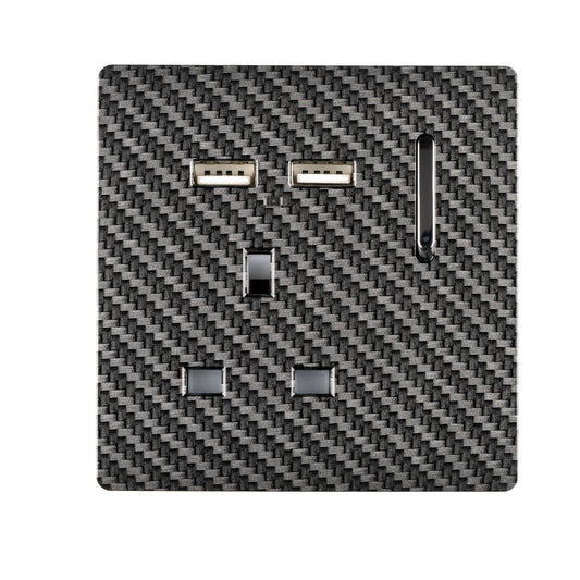Trendi Switch 1 Gang USB 2100mA Plug Socketin Carbon Fibre