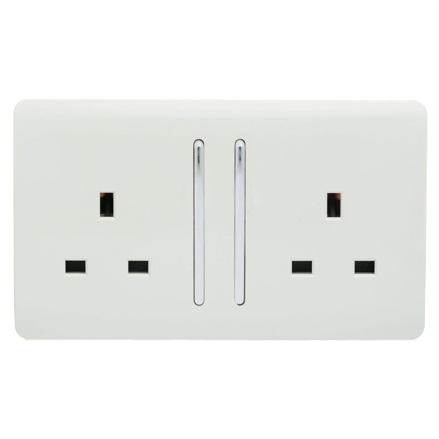 Trendi Switch 2 Gang Long Switched Plug Socketin Ice White