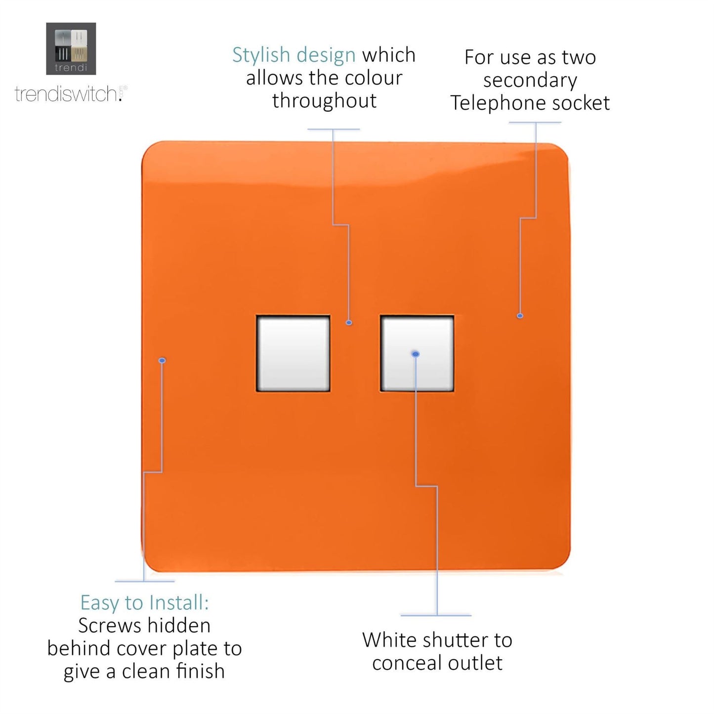 Trendi Switch 2 Gang Cat 3 Telephone Slave Socketin Sunset Orange