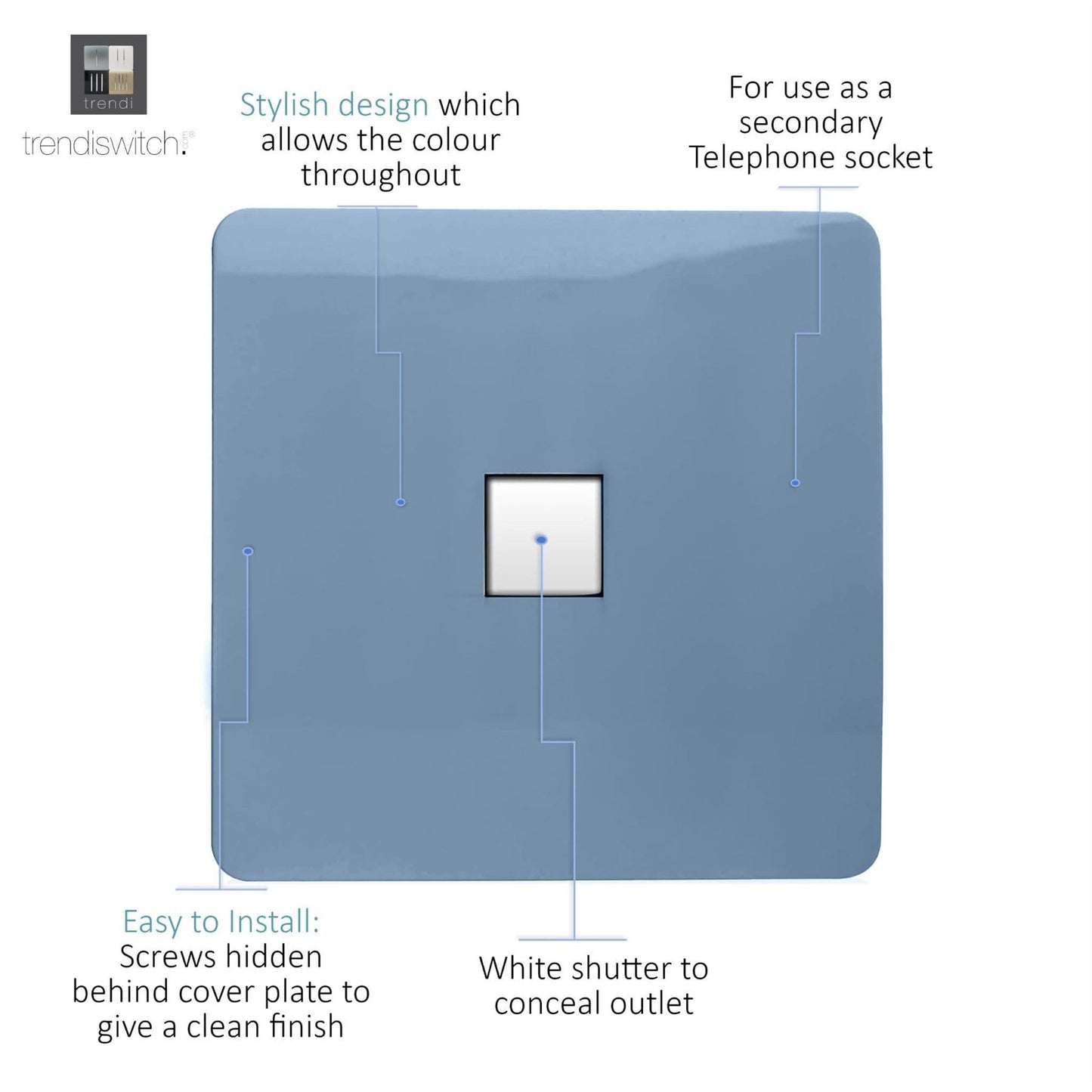 Trendi Switch 1 Gang Cat 3 Telephone Slave Socketin Sky Blue
