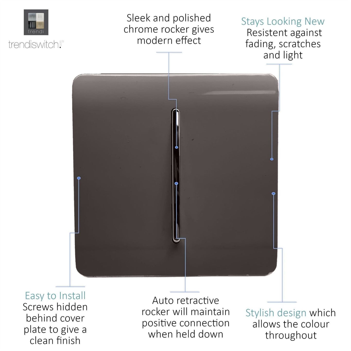 Trendi Switch 1 Gang Retractive Home Automation Switchin Dark Mocha Brown