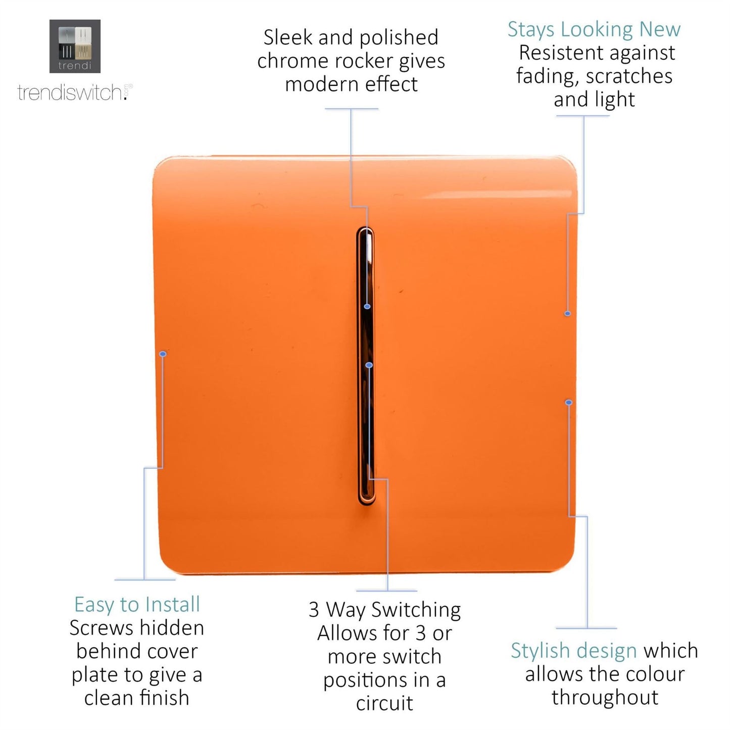 Trendi Switch 1 Gang Intermediate Rocker Light Switchin Sunset Orange