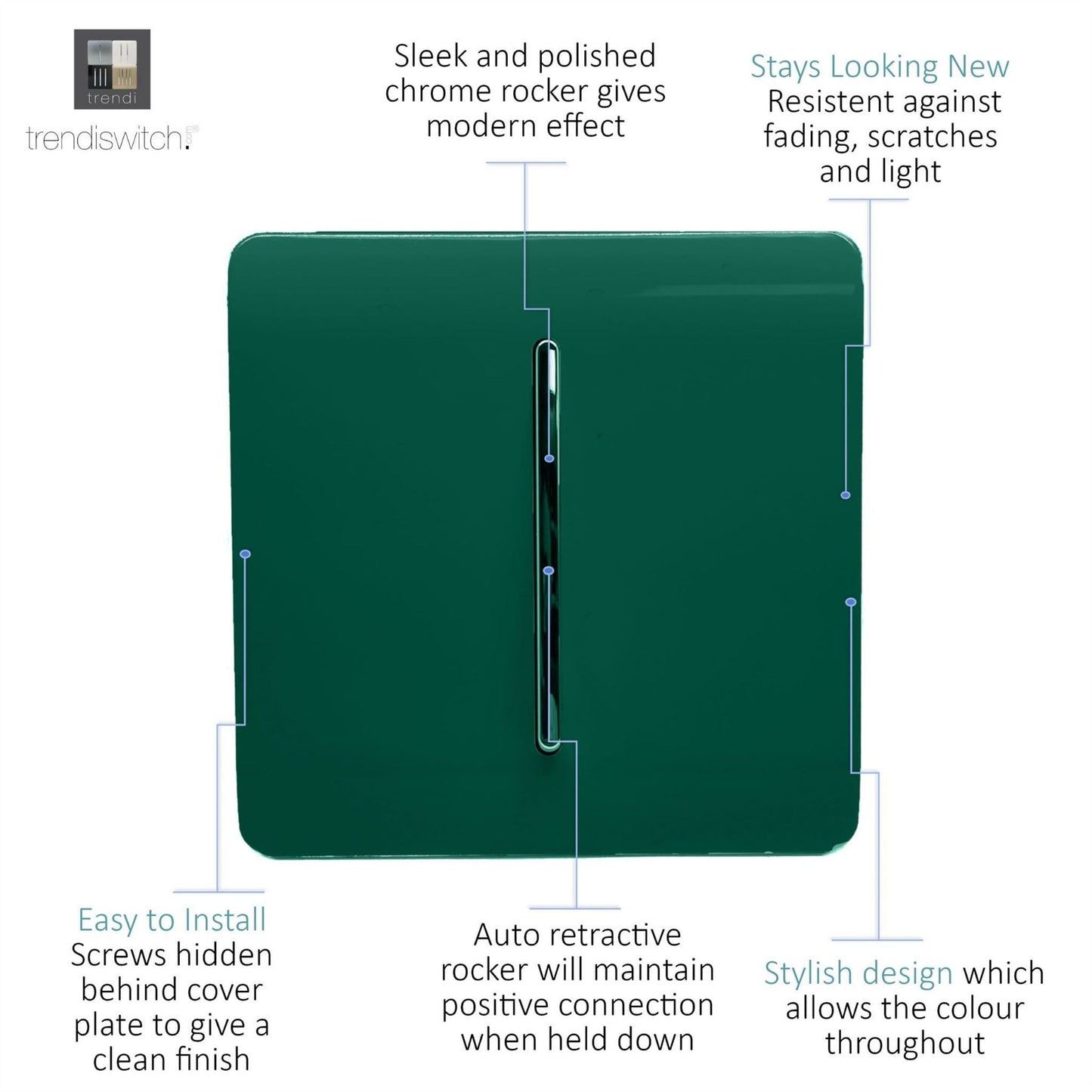 Trendi Switch 1 Gang Retractive Doorbell Switchin Dark Forest Green
