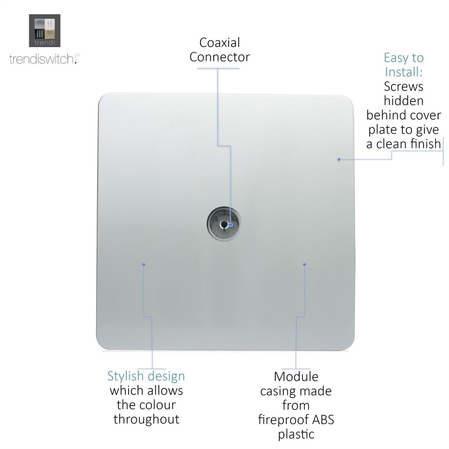 Trendi Switch 1 Gang Female Co-Axial Television Socketin Platinum Silver