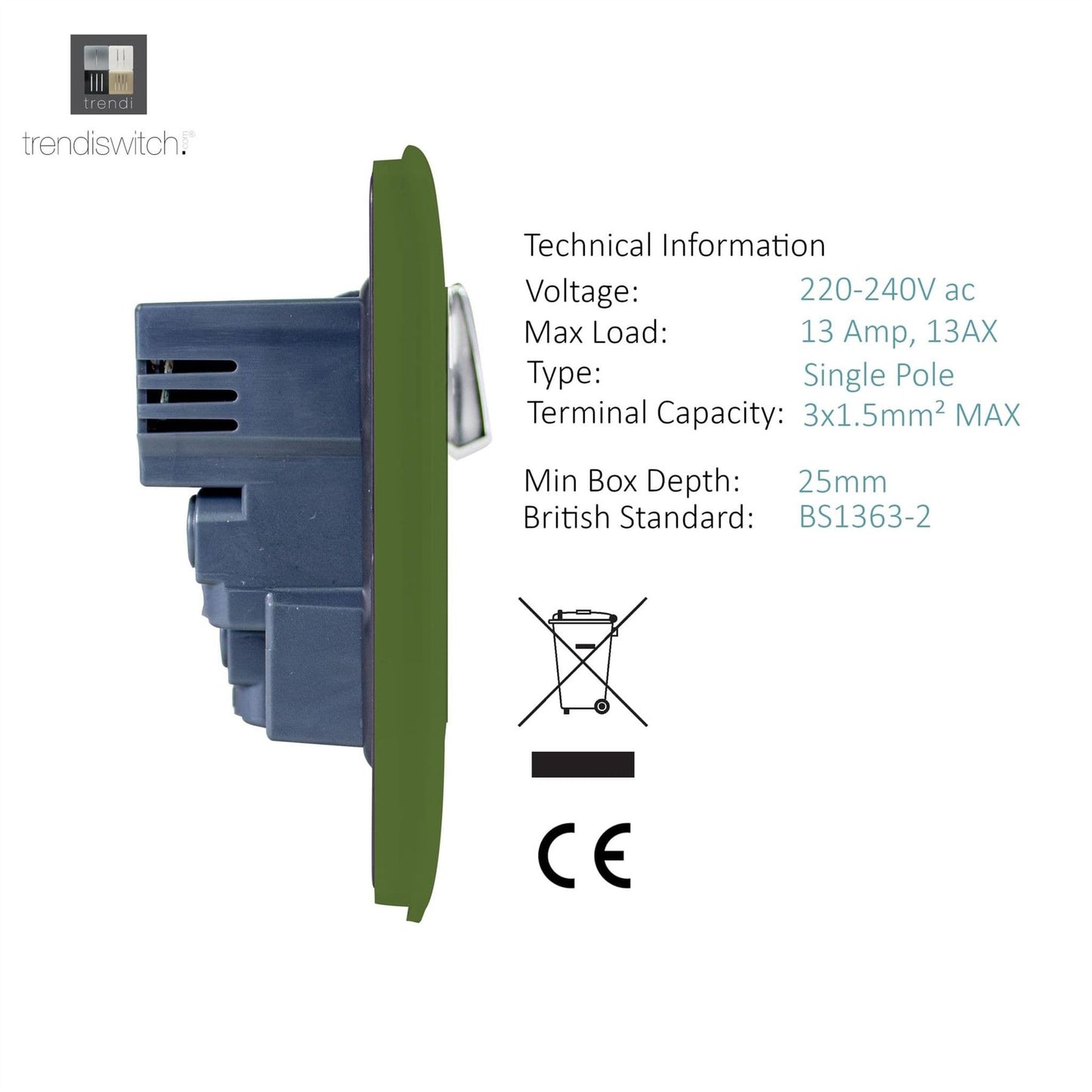 Trendi Switch 1 Gang USB 2100mA Plug Socketin Moss Green