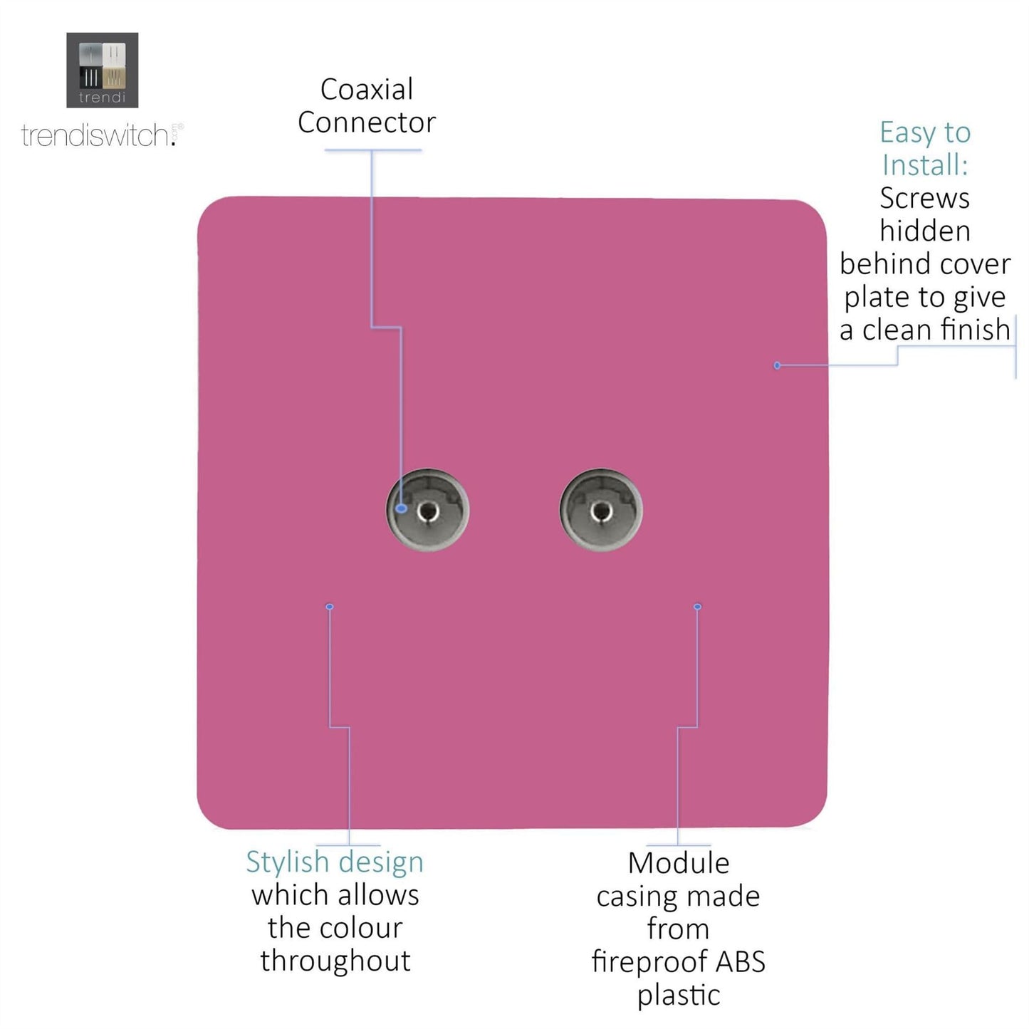 Trendi Switch 2 Gang Female Co-Axial Television Socketin Candy Pink