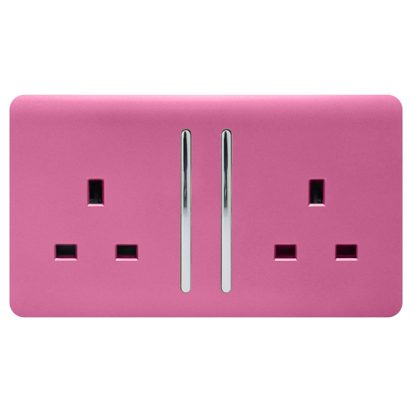 Trendi Switch 2 Gang Long Switched Plug Socketin Candy Pink