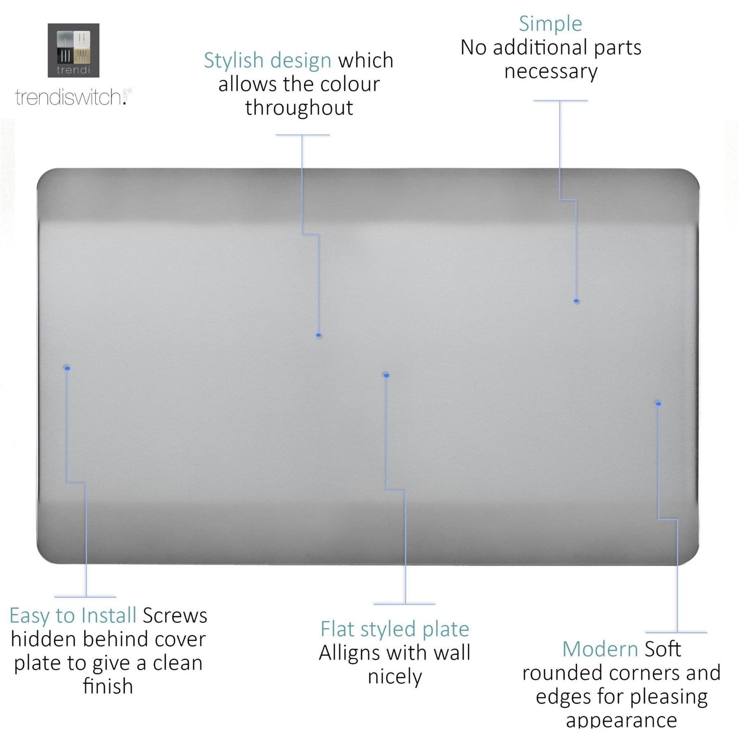 Trendi Switch Double Blanking Platein Brushed Steel