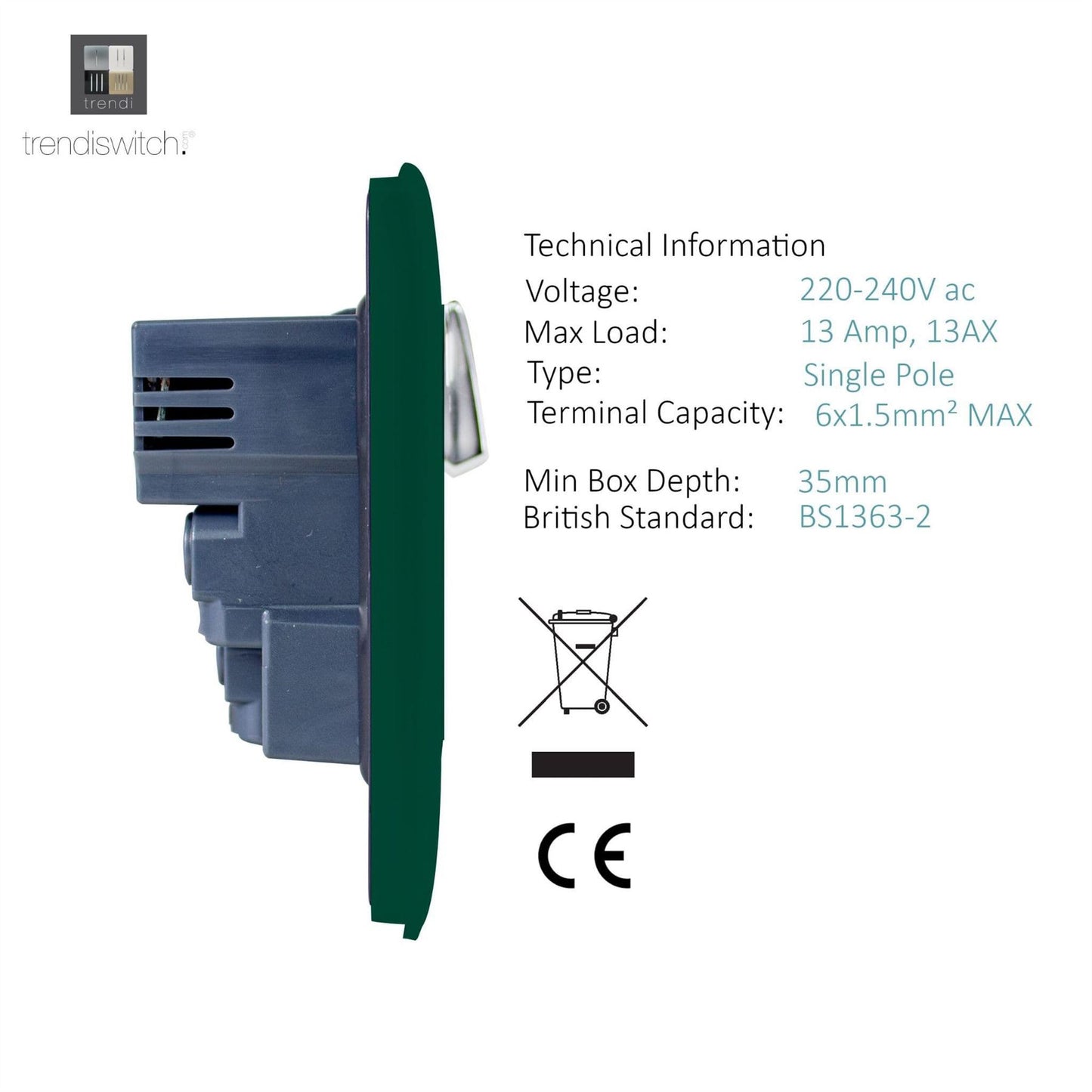 Trendi Switch 2 Gang 4 Port USB 2100mA Plug Socketin Dark Forest Green