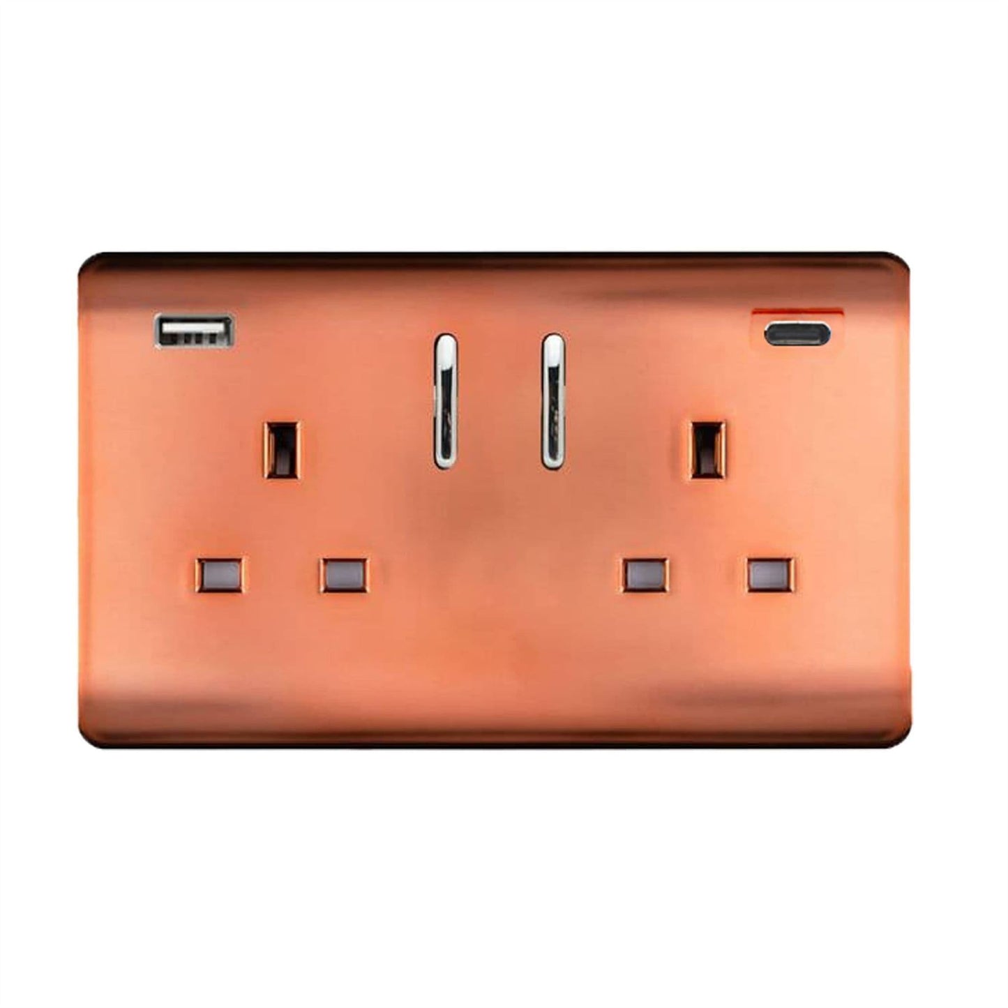 Trendi Switch 2 Gang USB 3100mA Type A & C USB Plug Socketin Copper