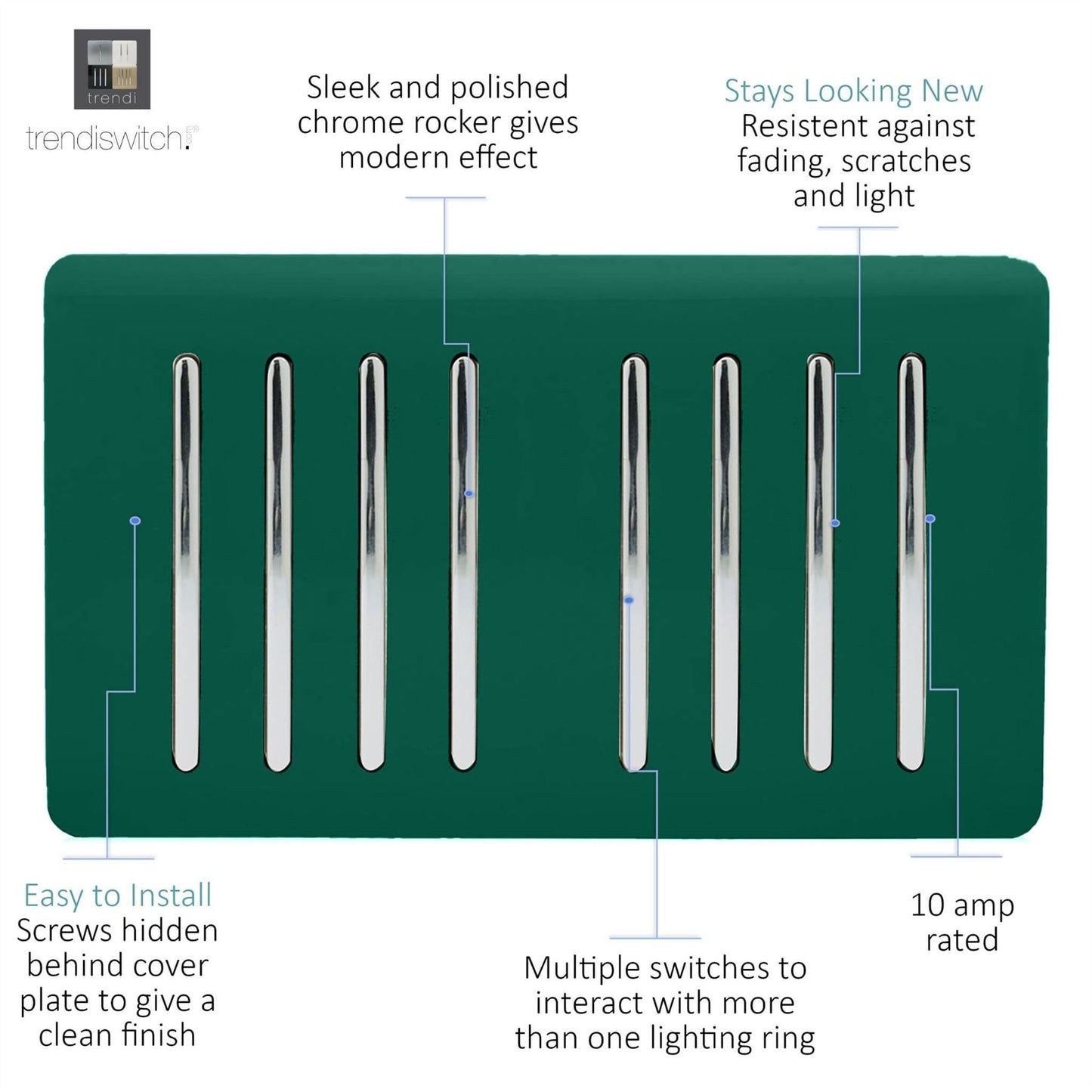 Trendi Switch 8 Gang 1 or 2 Way Light Switchin Dark Forest Green