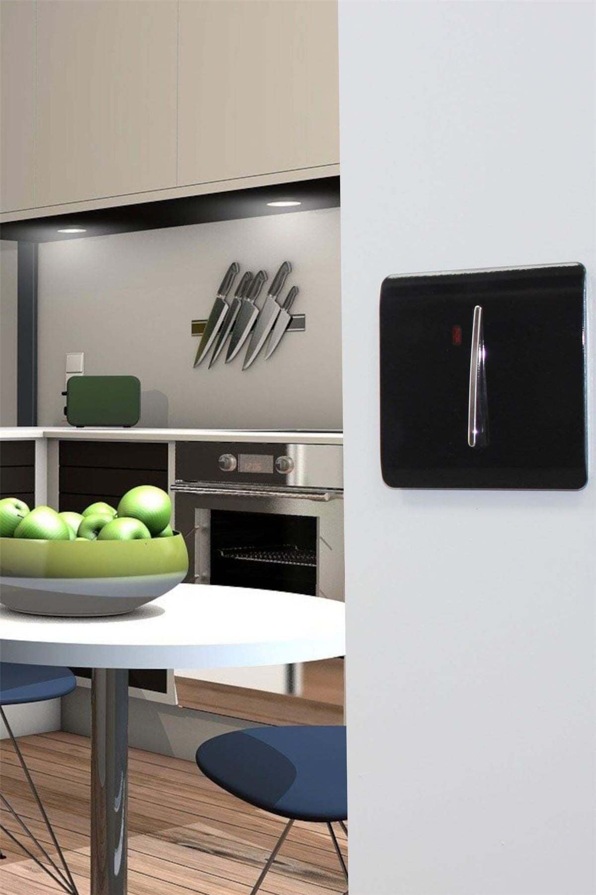 Trendi Switch 1 Gang 45 Amp Cooker Switch with Neonin Piano Black
