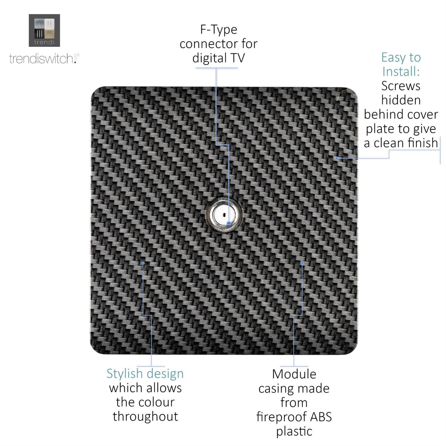 Trendi Switch 1 Gang Male F-Type Satellite Television Socketin Carbon Fibre