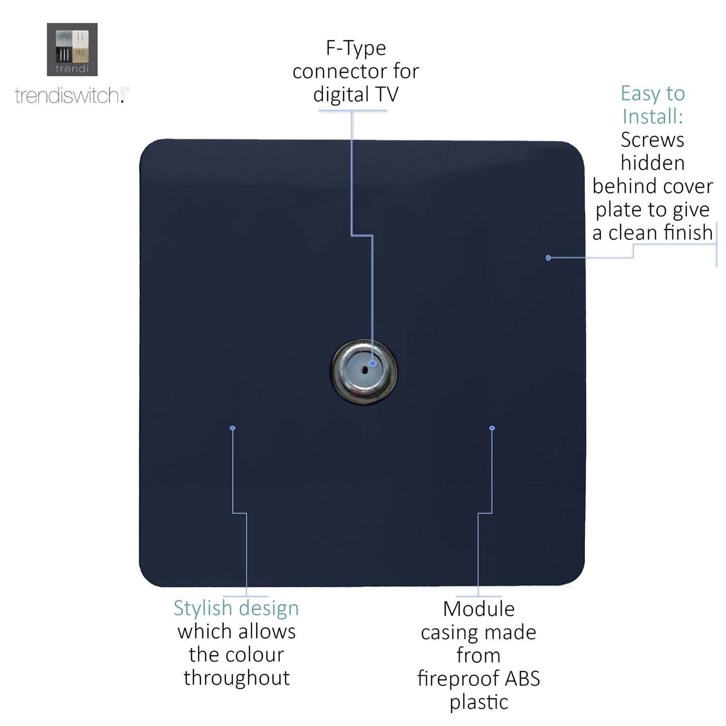 Trendi Switch 1 Gang Male F-Type Satellite Television Socketin Navy Blue