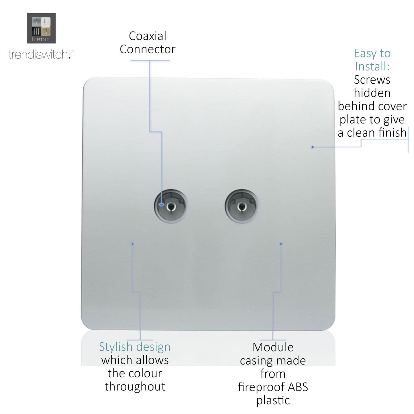 Trendi Switch 2 Gang Female Co-Axial Television Socketin Platinum Silver