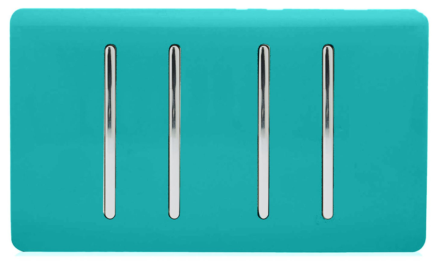 Trendi Switch 4 Gang Light Switch (3x 1 or 2 Way & 1 x Intermediate)in Bright Teal