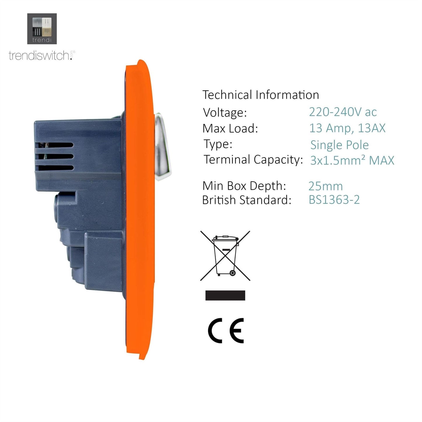 Trendi Switch 1 Gang USB 2100mA Plug Socketin Sunset Orange