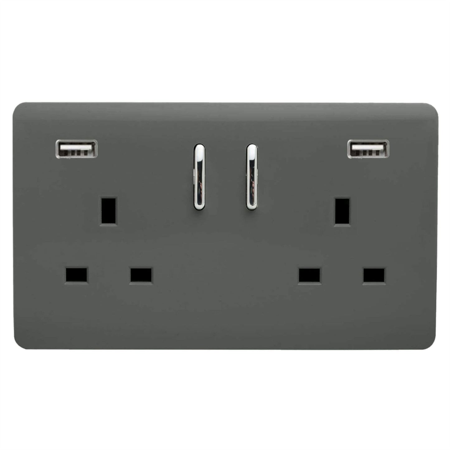 Trendi Switch 2 Gang USB 3100mA Plug Socketin Charcoal Grey